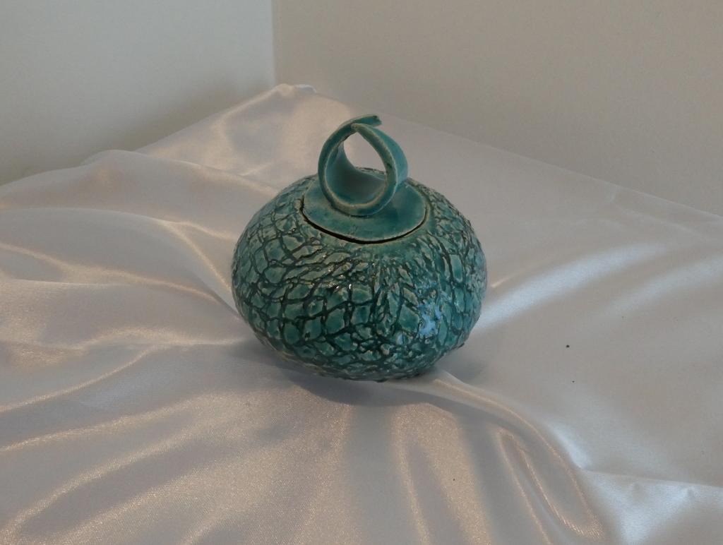 Boîte Ronde en Grès Chamotté Émaillée Turquoise – Image 3