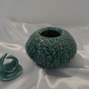 Boîte Ronde en Grès Chamotté Émaillée Turquoise