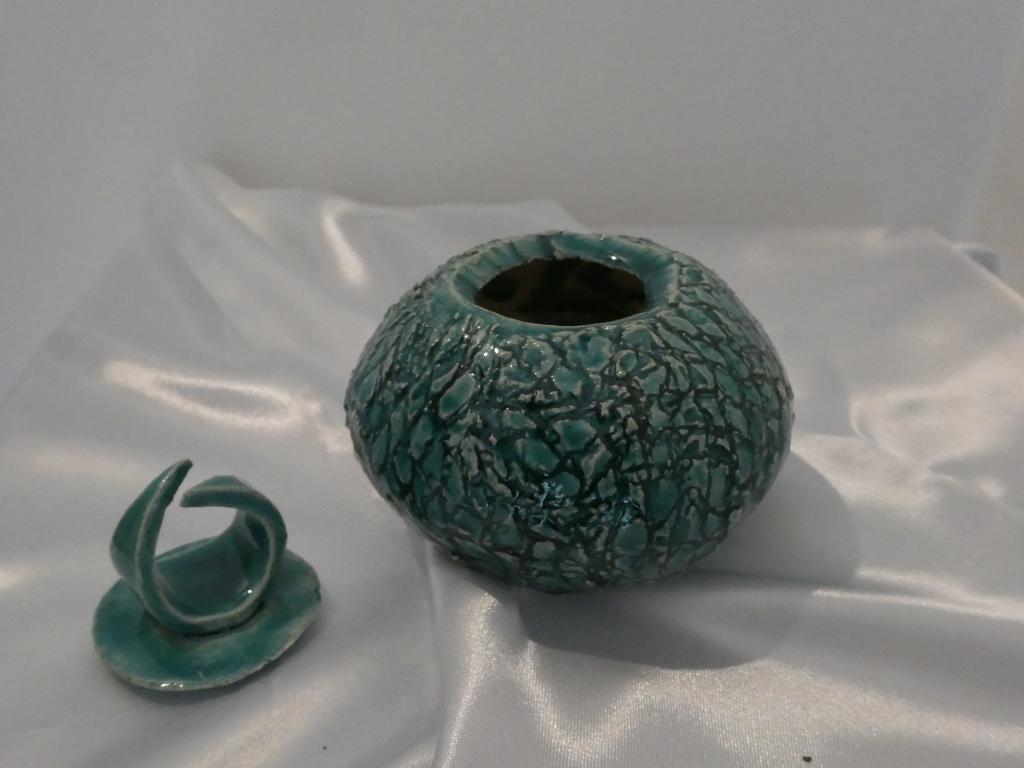 Boîte Ronde en Grès Chamotté Émaillée Turquoise