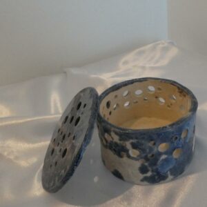 Photophores en Argile Lisse Blanche Émaillée Bleu à Effets